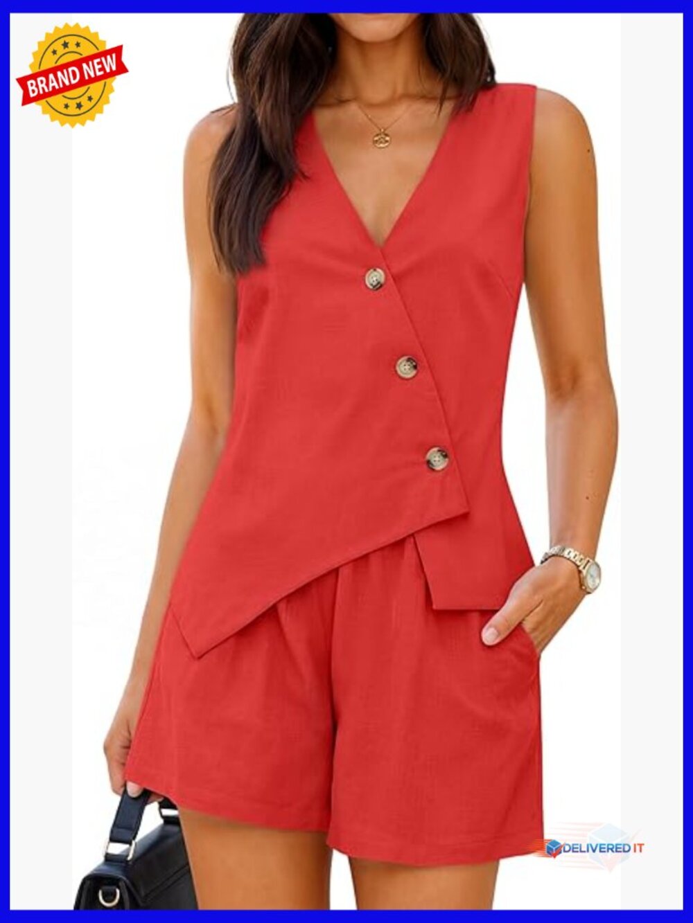 Sleeveless Vest & Shorts Linen 2 Piece Set Vacation Outfit